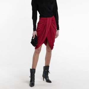 ISABEL MARANT Dotina jersey skirt French Size 34 XS Viscose Silk Red Holidays